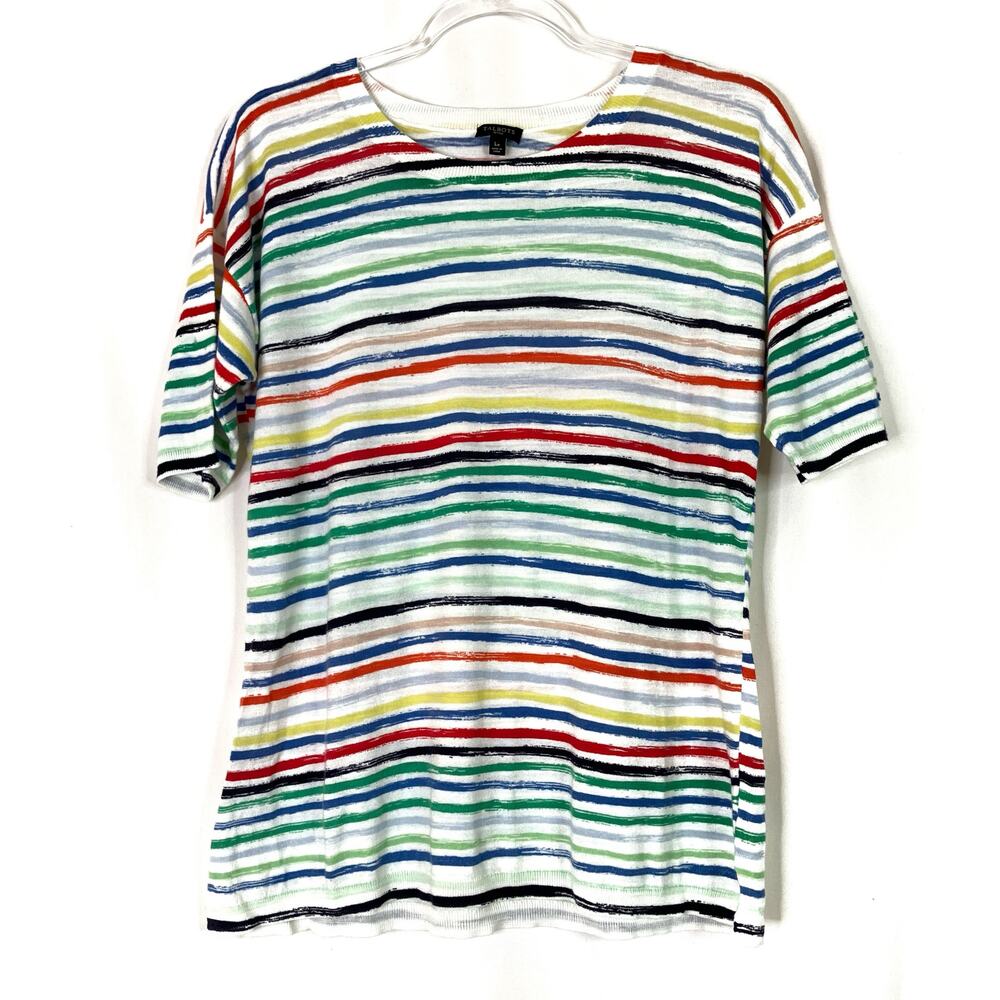 Talbots Colorful Stripe Lightweight Sweater 100% Cotton Womens Large PETITE